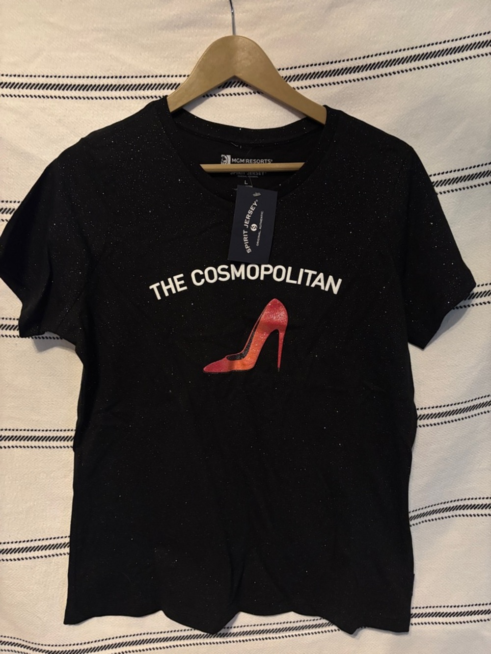 MGM Resorts "The Cosmopolitan" Black Short Sleeve Tee with Red Heel Graphic